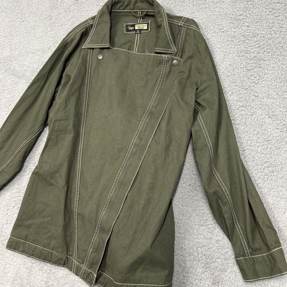 Suzanne Betro Denim Jacket Womens 2XL Olive Green Belted Coat Zip Up - Picture 6 of 16